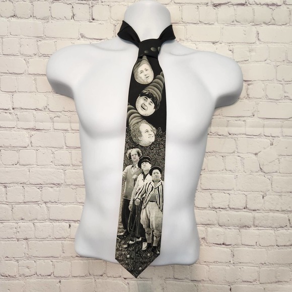 Ralph Marlin Vintage Golfing Stooges Black & White Three Stooges Tie Men's - Picture 1 of 6
